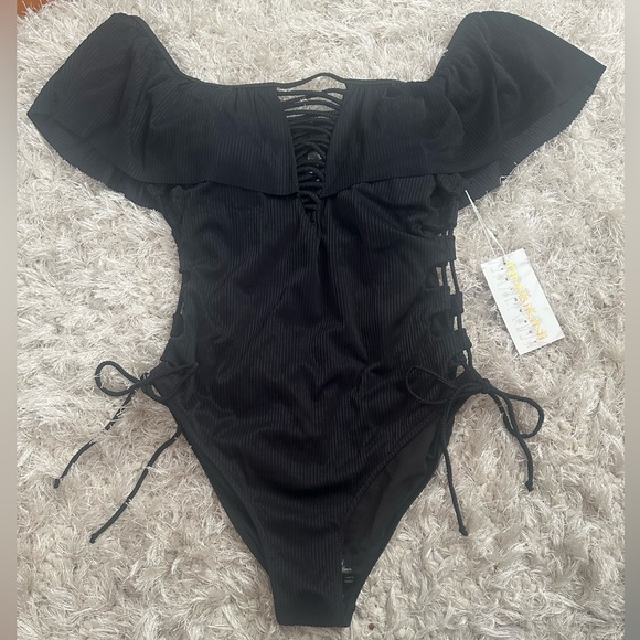 TiniBikini One Piece Ruffle Top Swimsuit, NWT Black, XL - Picture 9 of 9